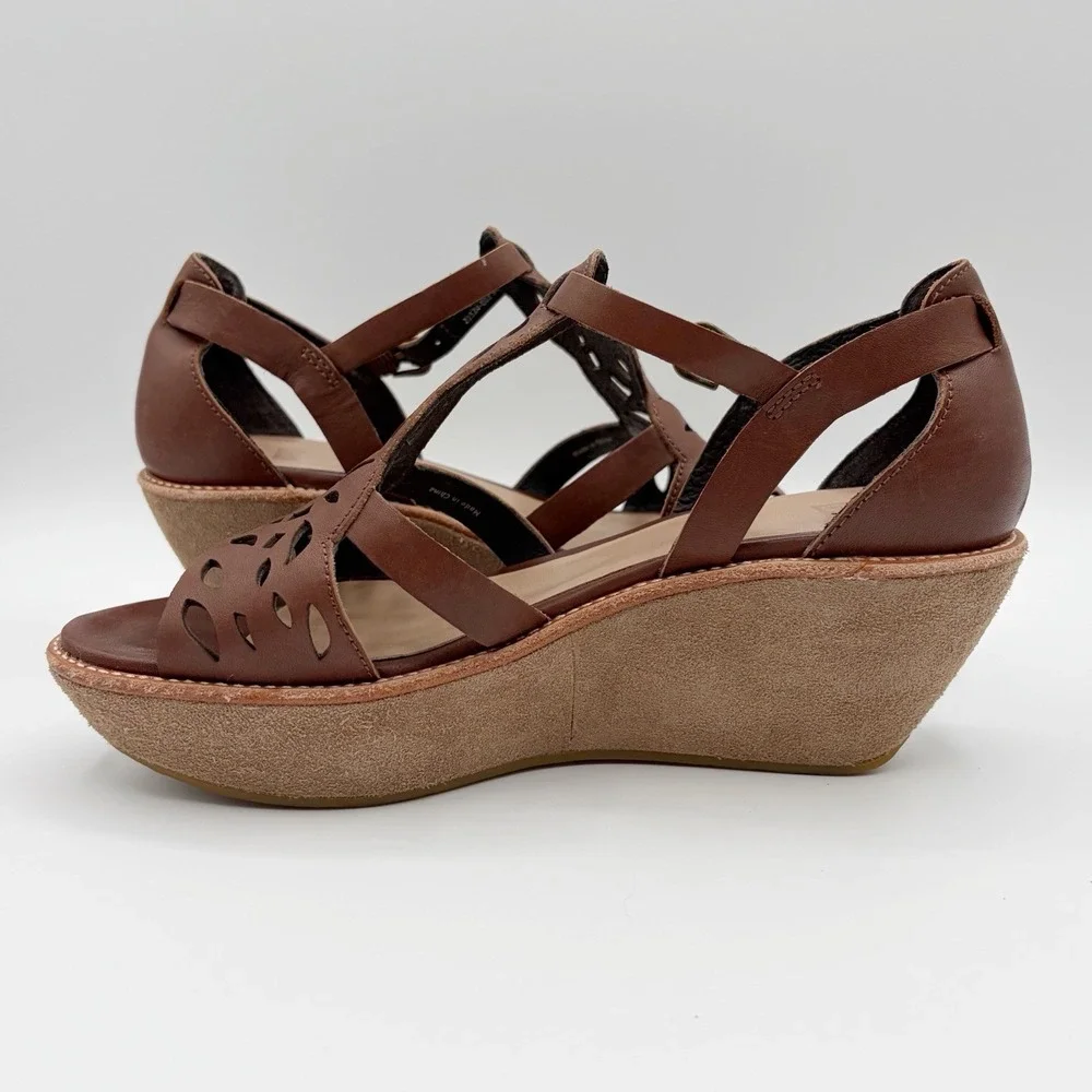 Camper Damas Cognac Leather Caged Slingback Wedge Sandals Sz 36/6